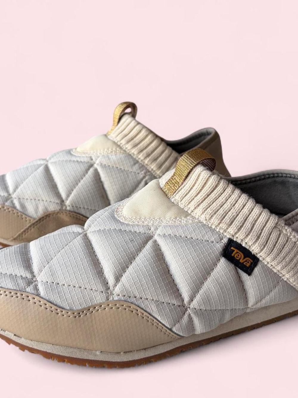 Teva ReEmber Quilted Slip-On Mules in Cream and Tan